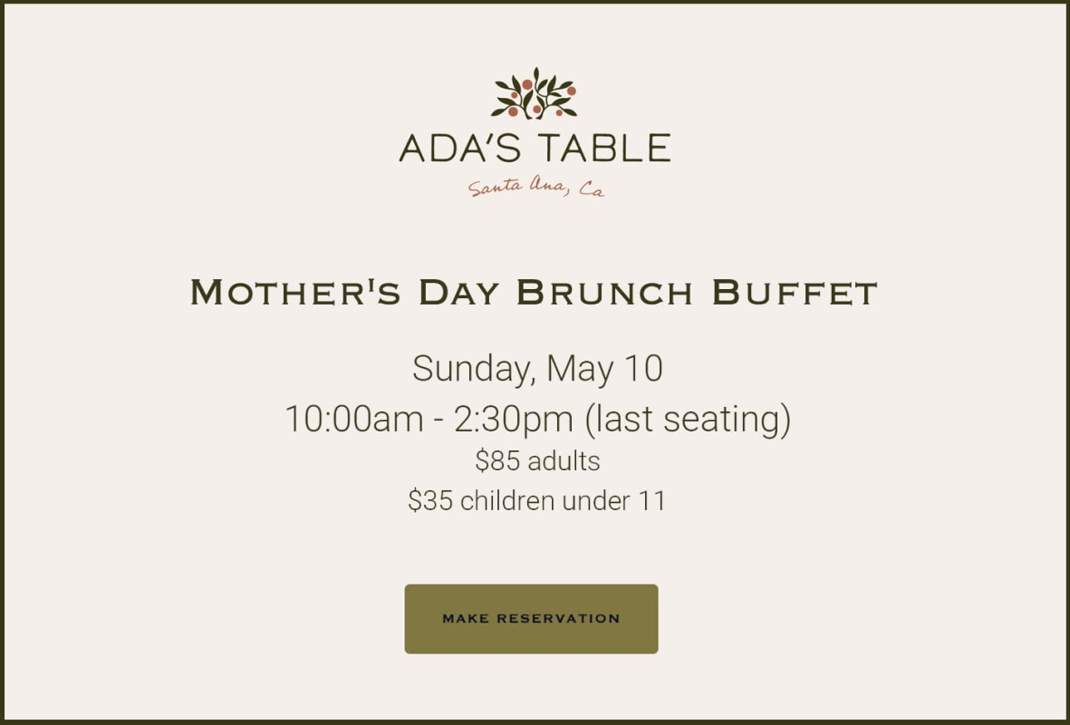 Mother's Day Brunch Buffet at Ada's Table